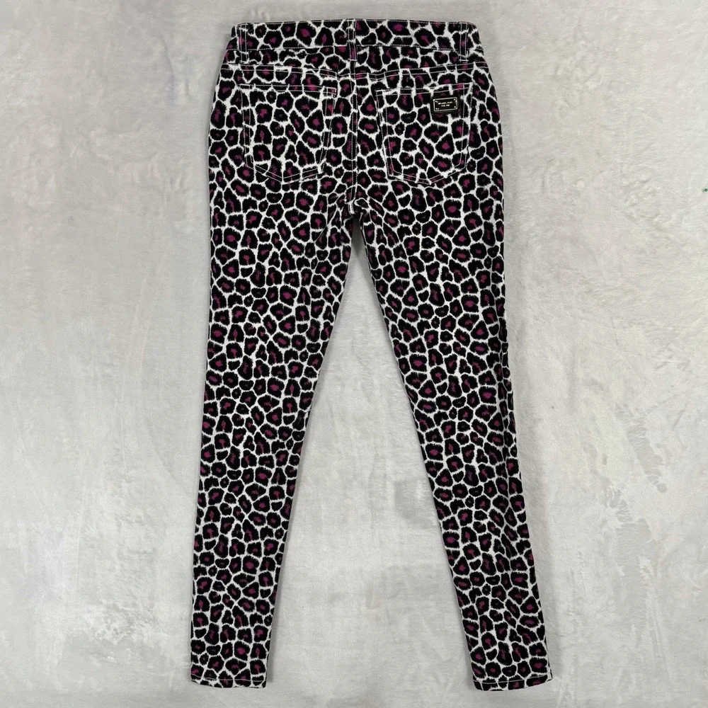 Michael Kors Leopard Print Skinny‎ Jeans Size 0 Pink & Black White Gold Mob Wife